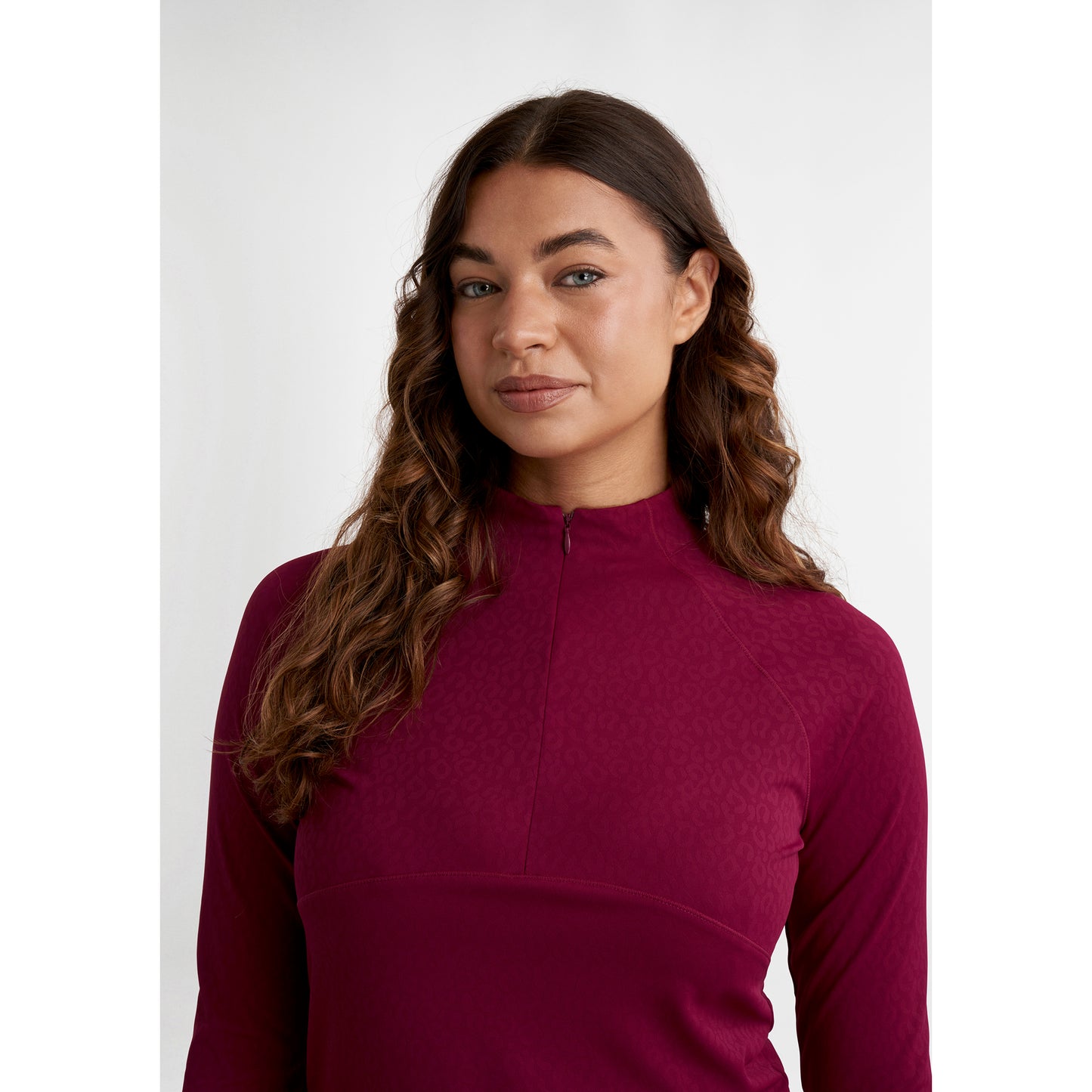 Green Lamb Ladies Lightweight 1/4 Zip Top with Jacquard Leopard Print