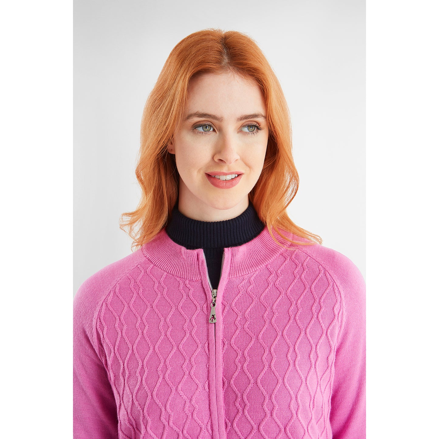 Green Lamb Ladies Lined Windstopper Cardigan with ZigZag Stitch Front Panel in Bubble Gum