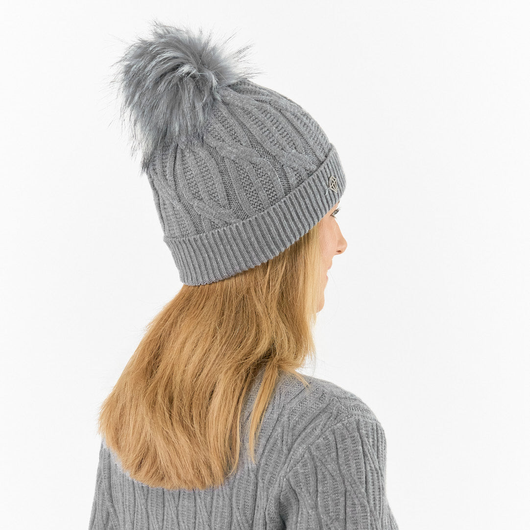 Pure Golf Ladies Lined Waterproof Bobble Hat with Cable Knit Design 