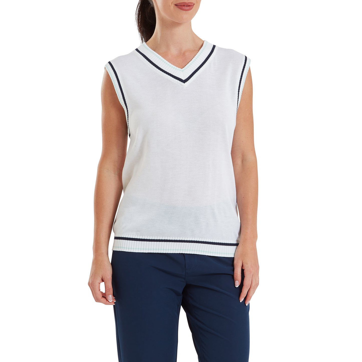 FootJoy Ladies Soft Wool Blend Sleeveless Sweater with Polished Preppy Edge