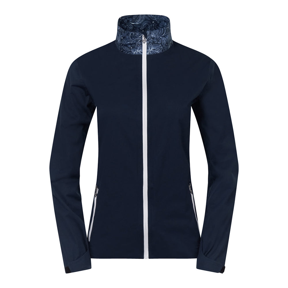 Pure Golf Ladies Lightweight Waterproof Jacket in Navy and Paisley
