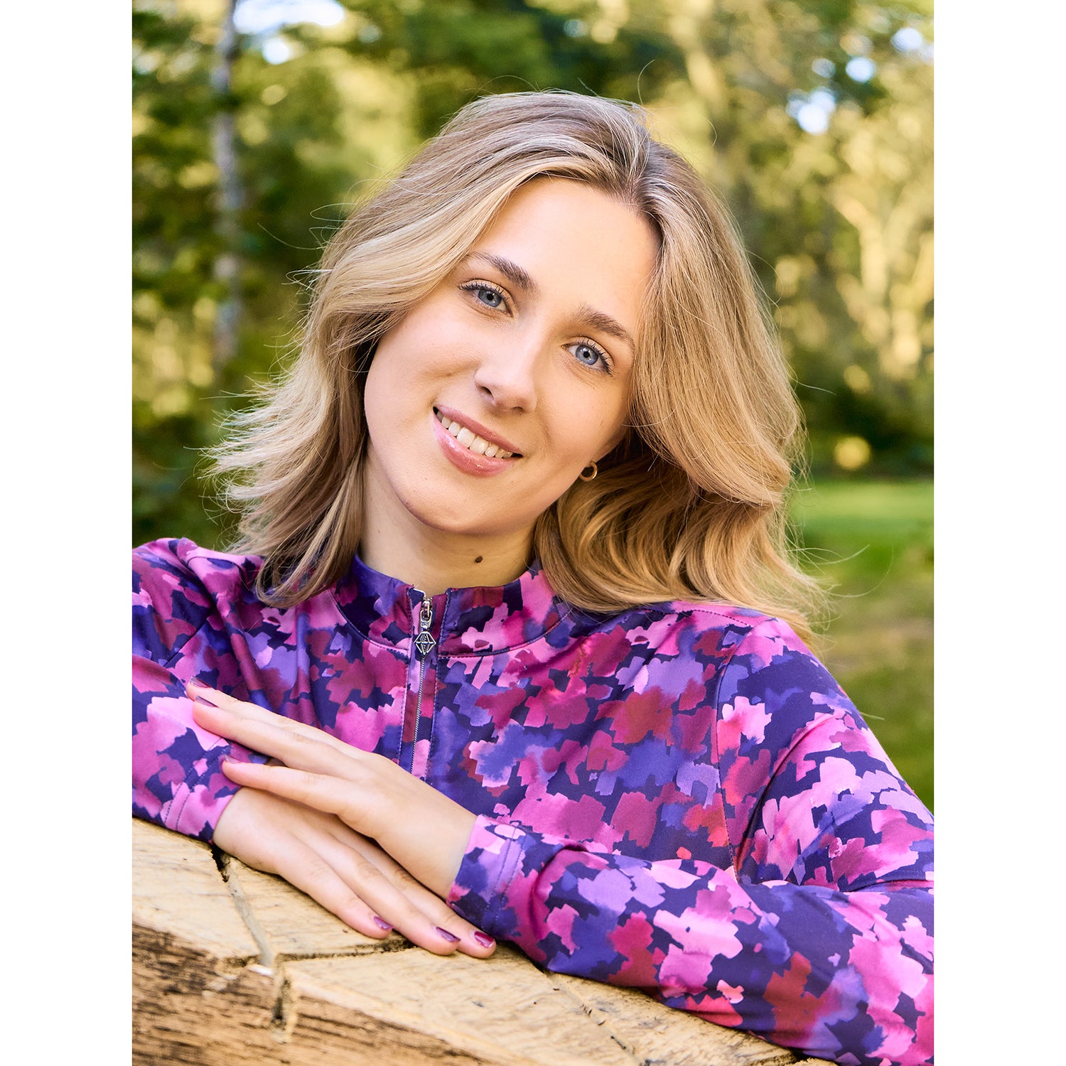 Pure Ladies Long Sleeve Mid-Layer Top in Abstract Watercolour Print