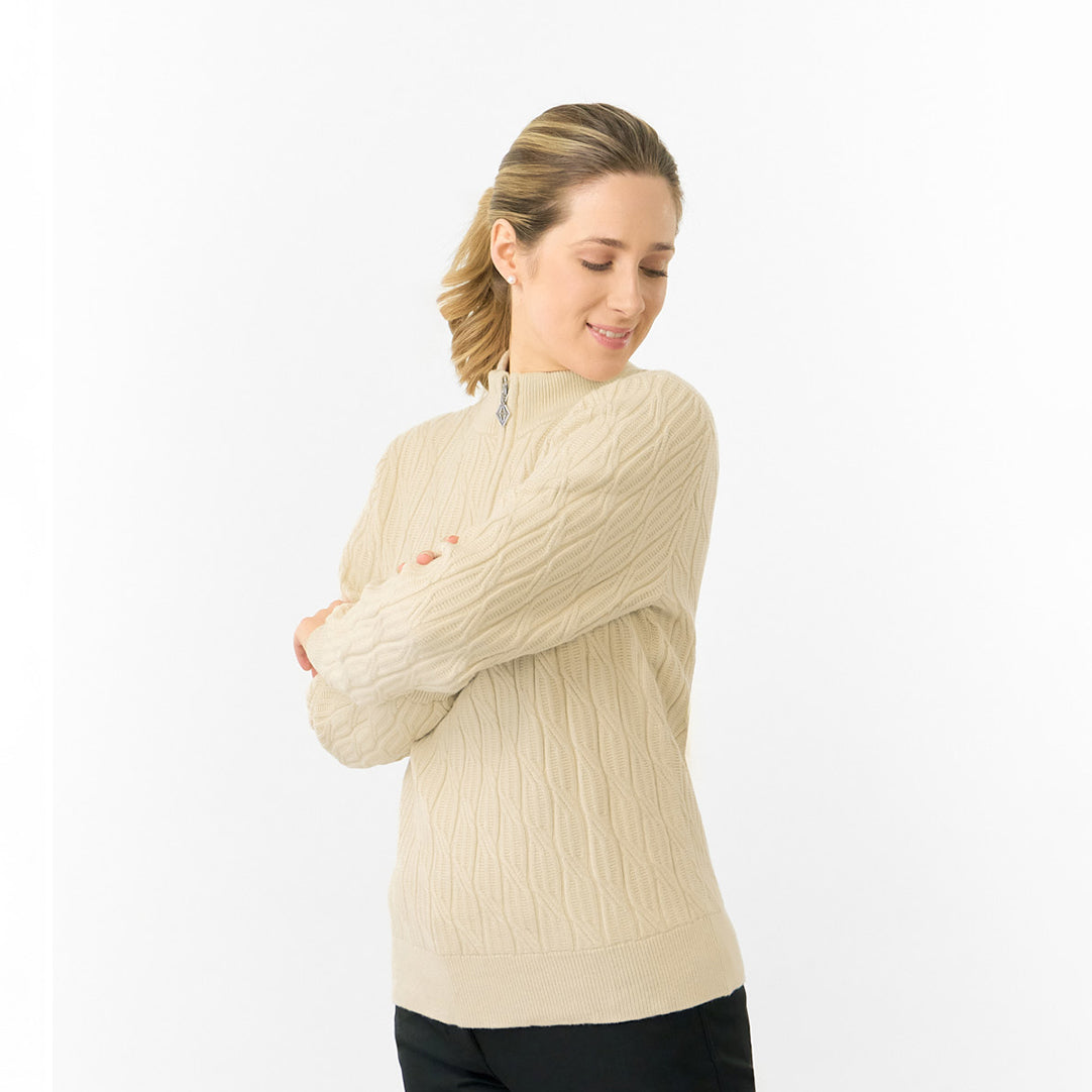 Pure Golf Ladies Quarter Zip Cable Knit Lined Sweater - Last One