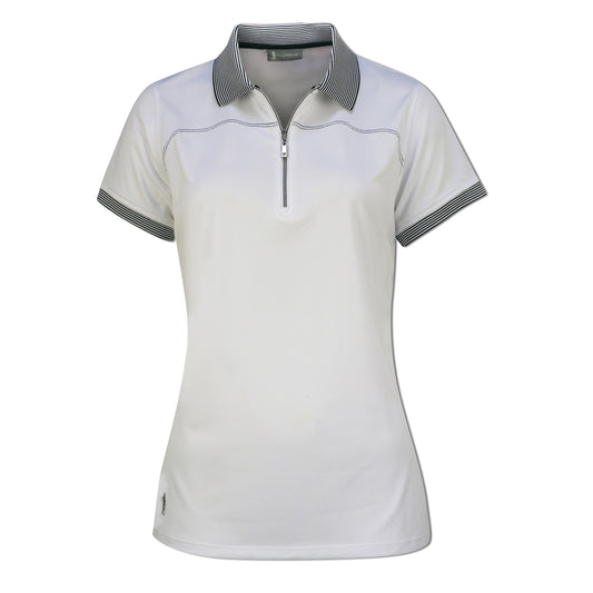 Glenmuir Short Sleeve Zip-Neck Pique Polo Shirt with UPF50 in White & Navy