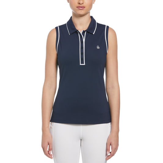 Original Penguin Ladies Sleeveless Polo with Contrast Piping in Navy