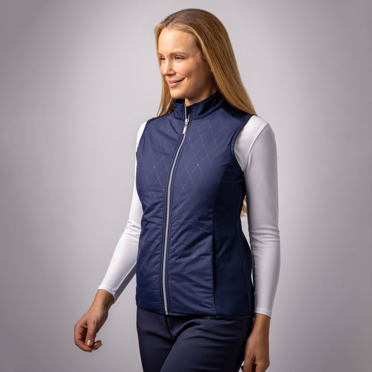 Glenmuir Ladies Thermal Gilet in Navy with Subtle Diamond Print