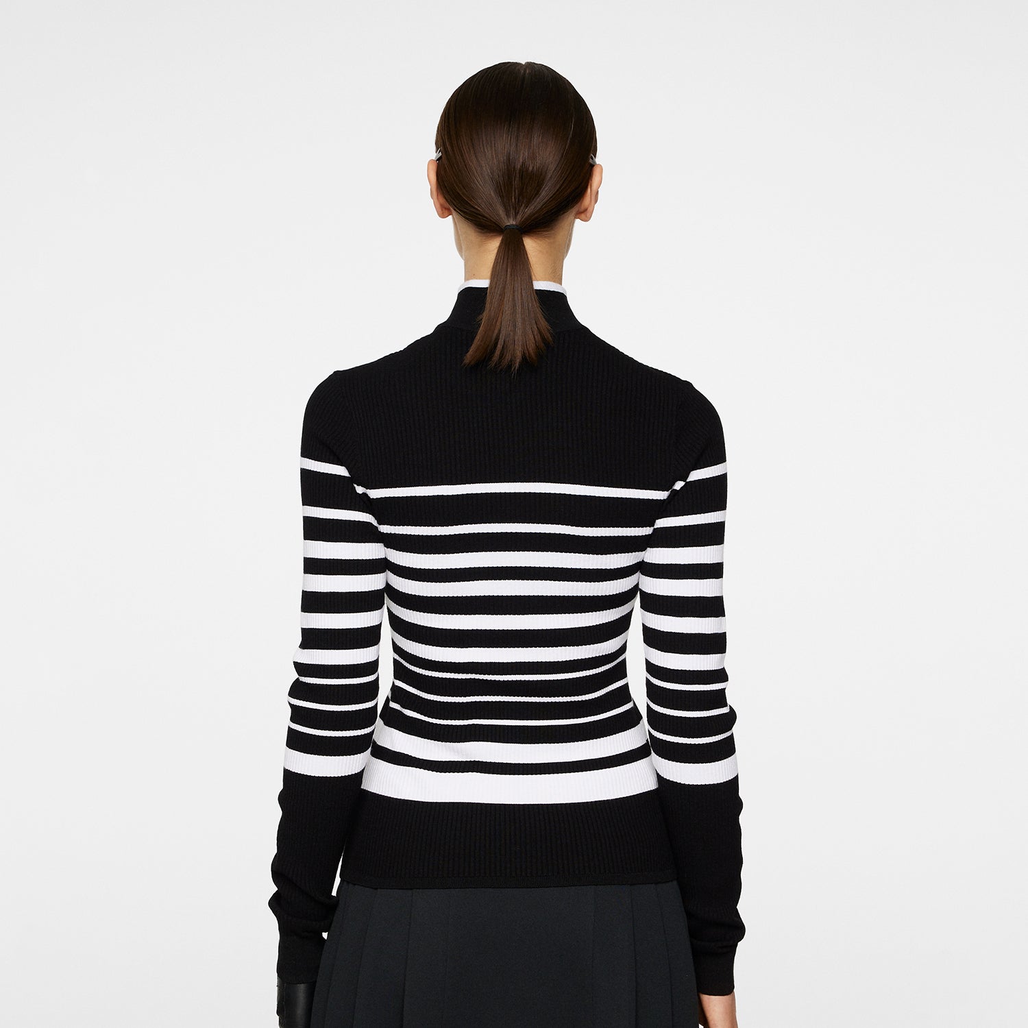 J Lindeberg Ladies Ribbed Quarter-Zip Sweater with Stripes