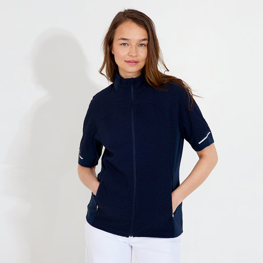 Abacus Ladies Half-Sleeve Textured Hybrid Wind Jacket in Navy