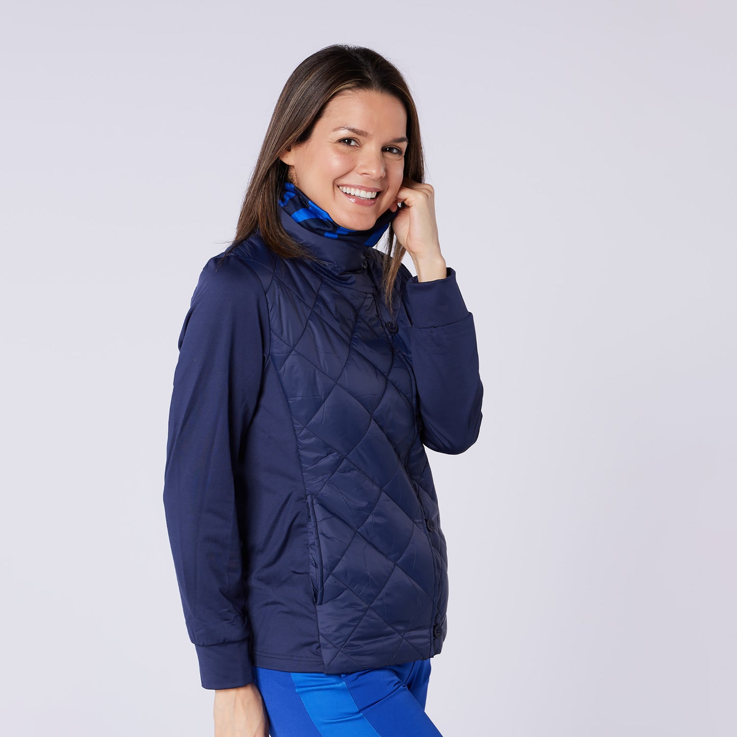 Swing Out Sister Ladies Quilted Hybrid Jacket with Lightweight Insulation in Navy