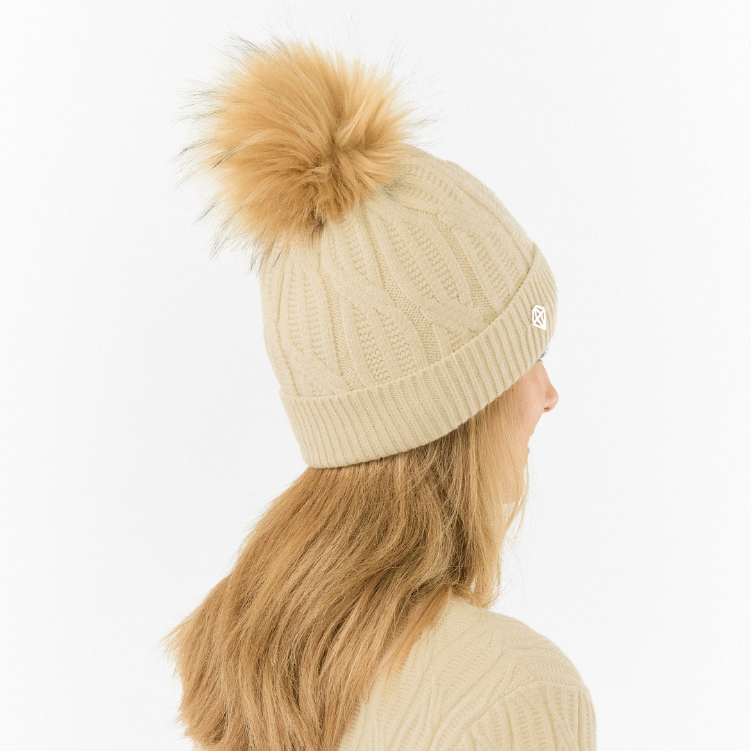 Pure Golf Ladies Lined Waterproof Bobble Hat with Cable Knit Design