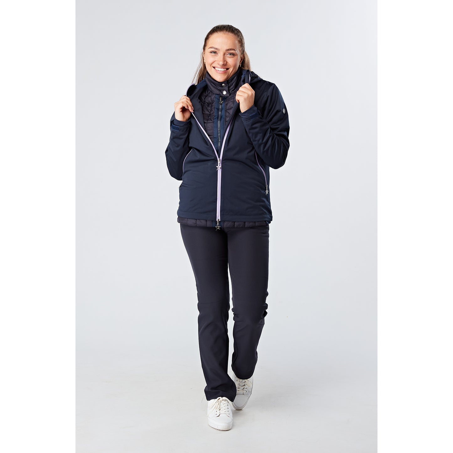 Swing Out Sister Wind Resistant Jacket with Hood in Navy