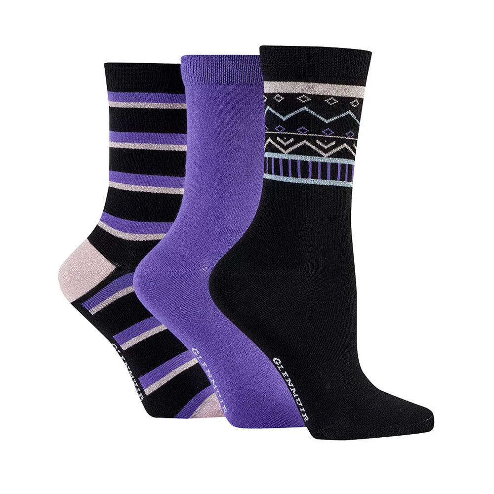 Glenmuir Ladies 3-Pair Pack of Bamboo Socks in Christmas Inspired Gift Box