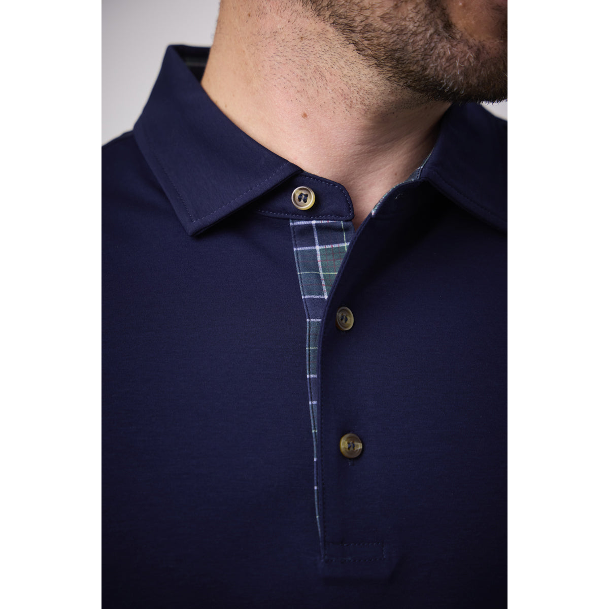 Glenmuir Mens Navy Mercerised Cotton Polo with Tartan Detailing