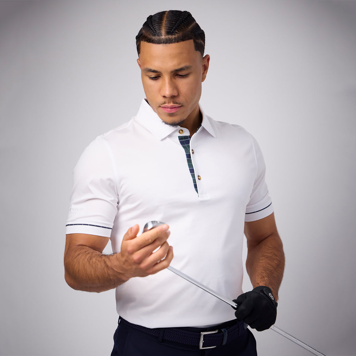 Glenmuir Mens Mercerised Cotton Polo with Tartan Detailing