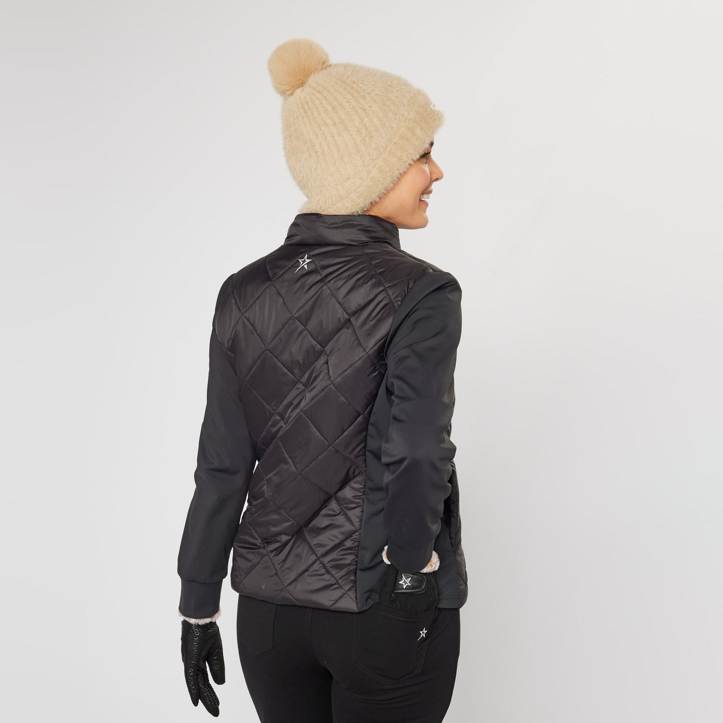 Swing Out Sister Ladies Quilted Hybrid Jacket with Lightweight Insulation in Black