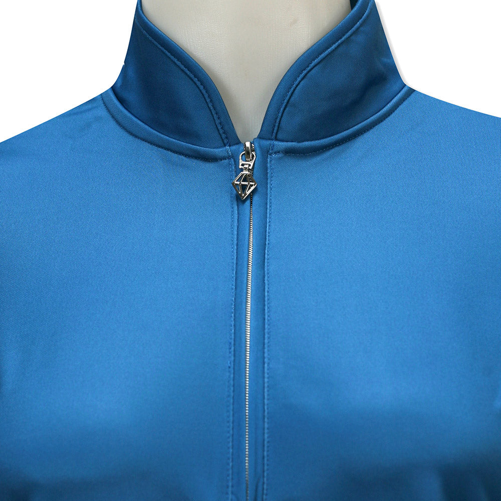 Pure Golf Ladies Rich Blue & Feather Print Cap Sleeve Polo Shirt