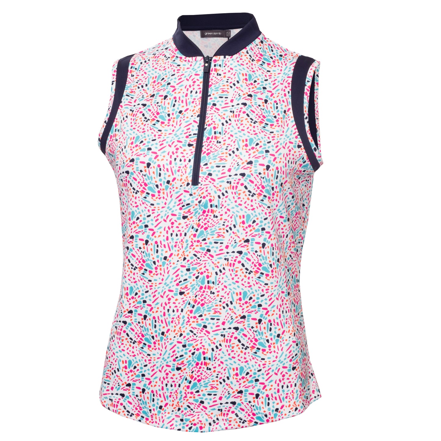 Green Lamb Women's Zip-Neck Sleeveless Polo with Speckle Print