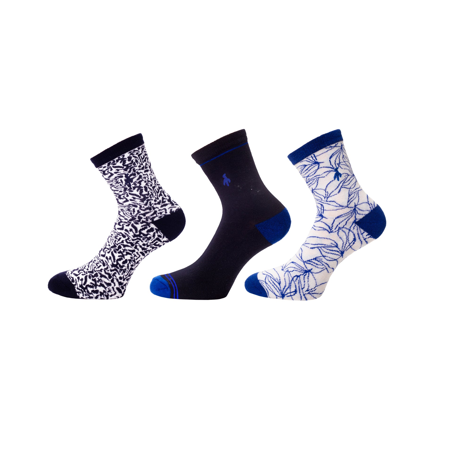 Green Lamb Ladies 3 Pair Pack of Socks in Navy & Electric Blue