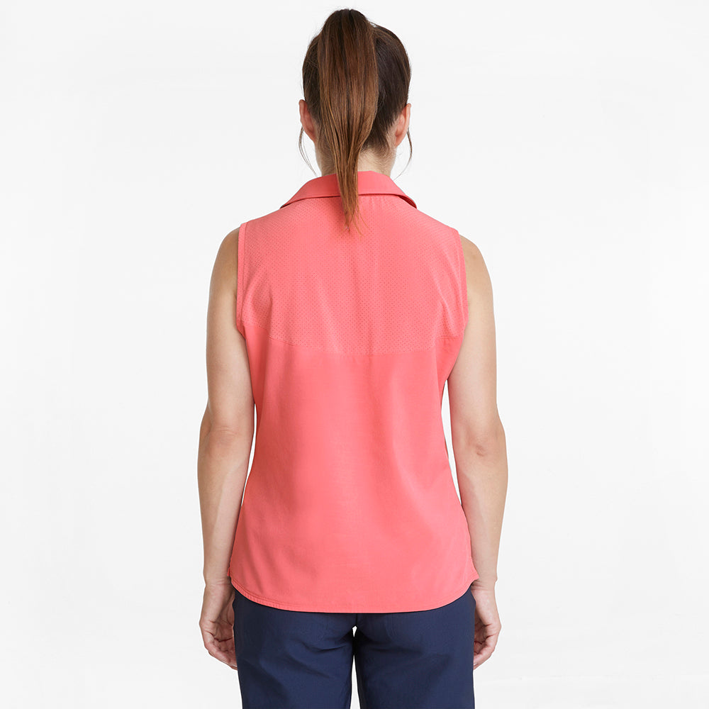 Puma Ladies Sleeveless Mesh Panel Polo in Rapture Rose