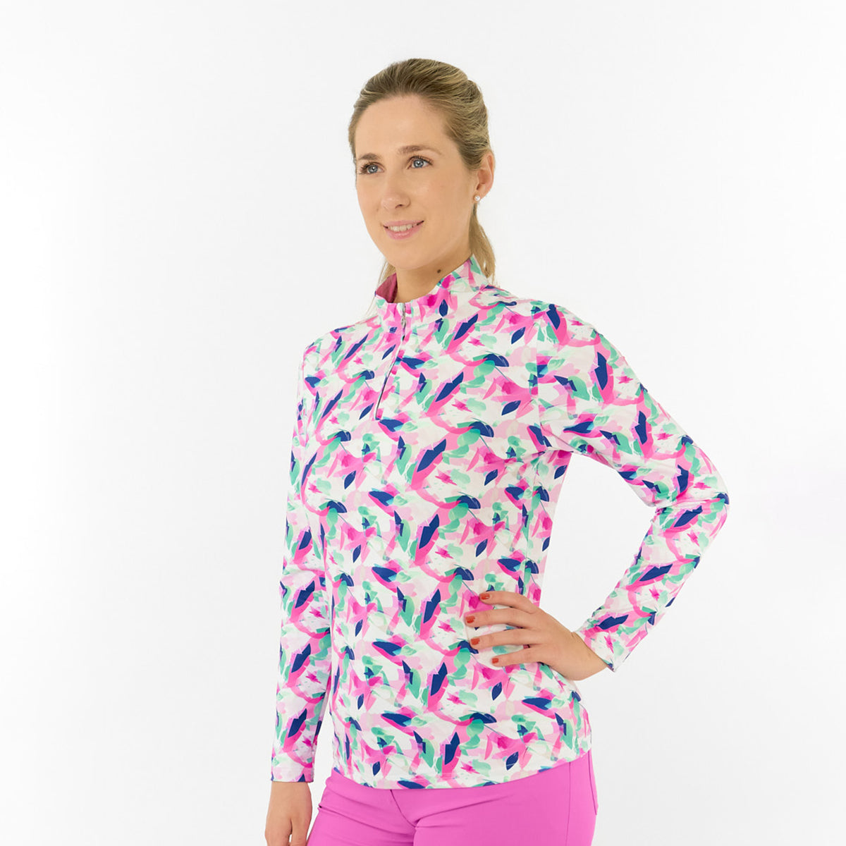 Pure Ladies Long Sleeve Top in Abstract Nature Print