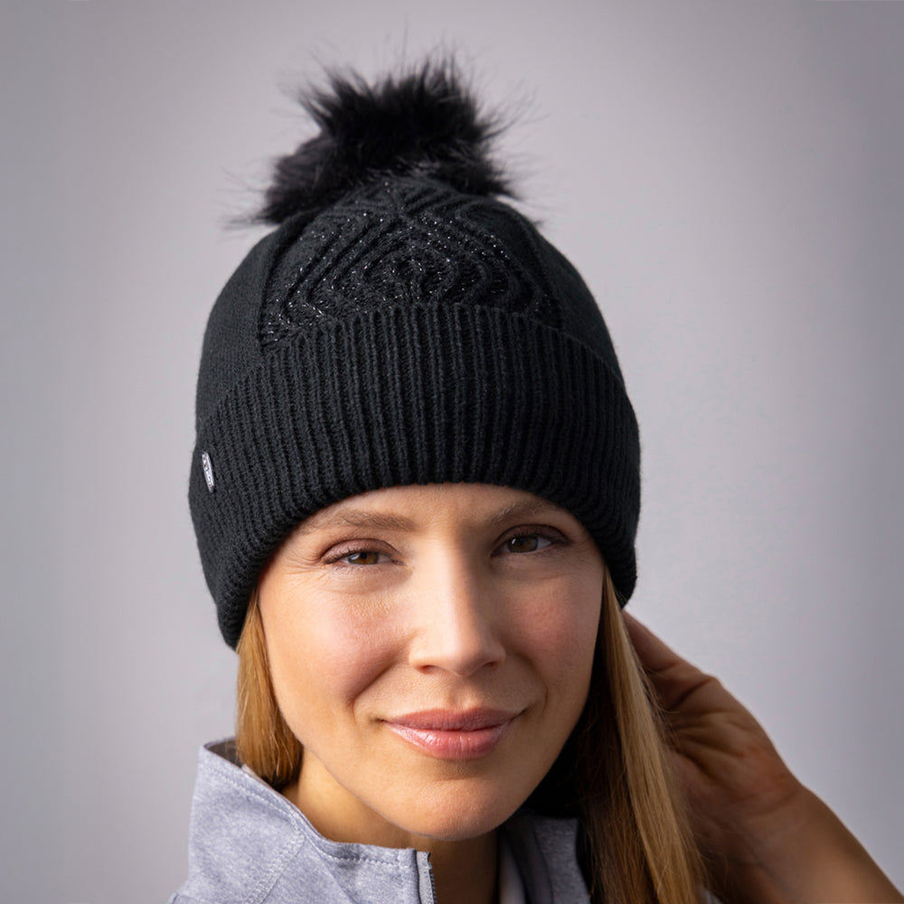 Glenmuir Ladies Black Thermal Lined Bobble Hat - Where Winter Warmth Meets Timeless Style