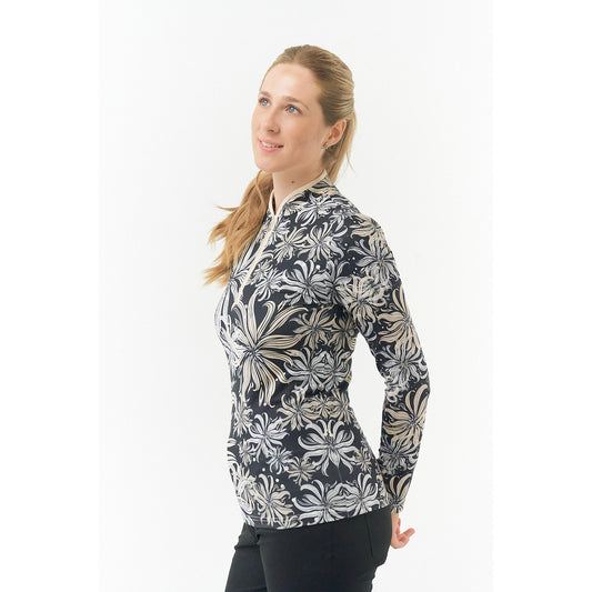 Pure Ladies Brushed Back Orchid Print Long Sleeve Golf Top