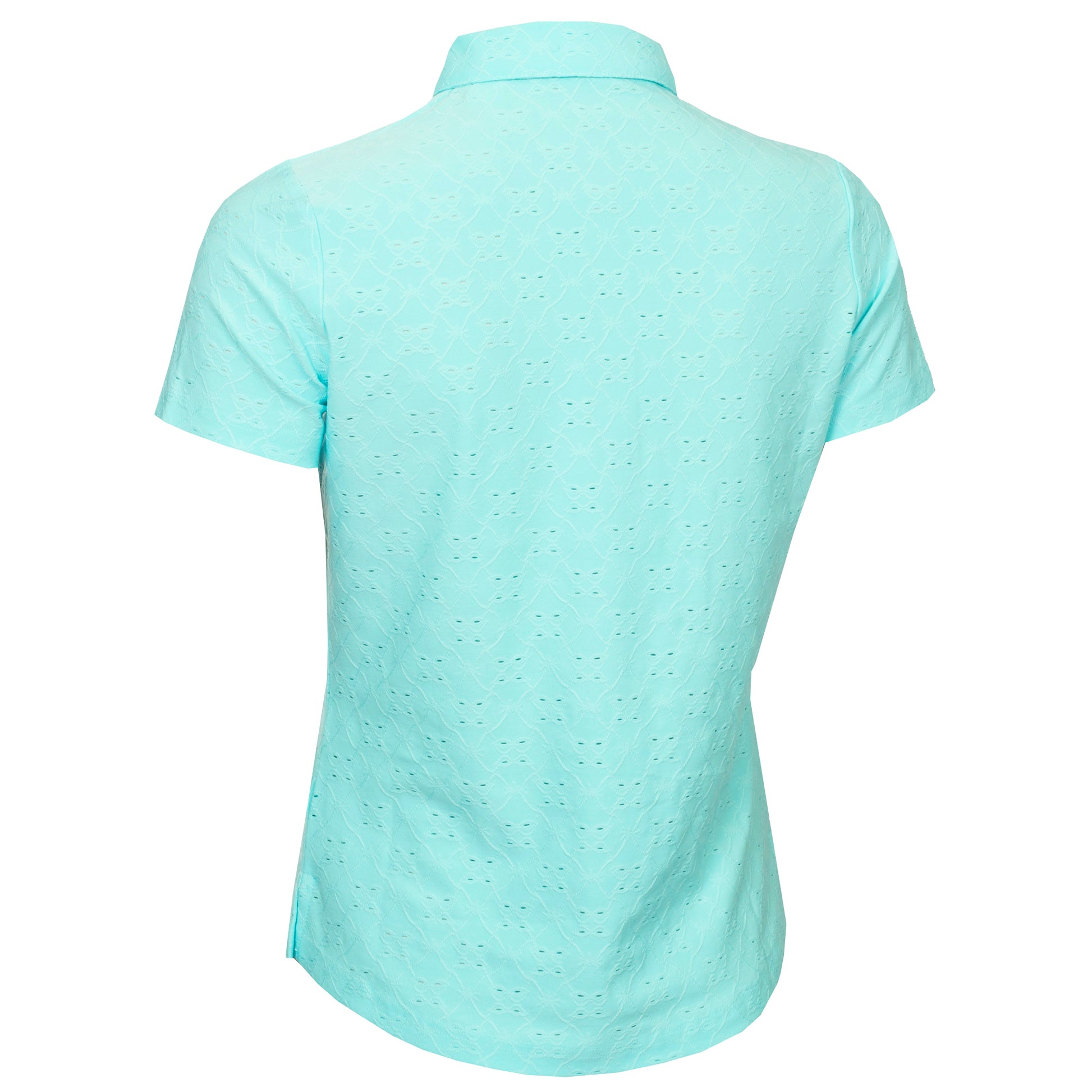 Green Lamb Women's Broderie Anglaise Pattern Polo in Aqua