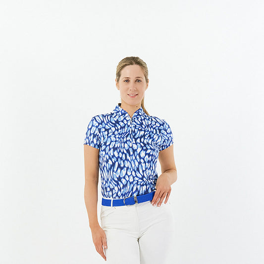 Pure Golf Ladies Cap Sleeve Zip Neck Top in Leopard Lake Print