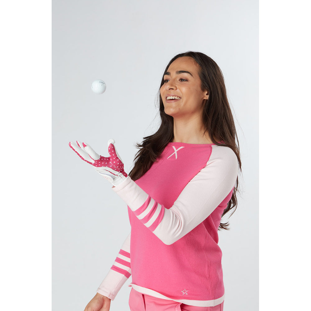 Swing Out Sister Ladies Colourblock Sweater in Pink Glo & Cherry Blossom