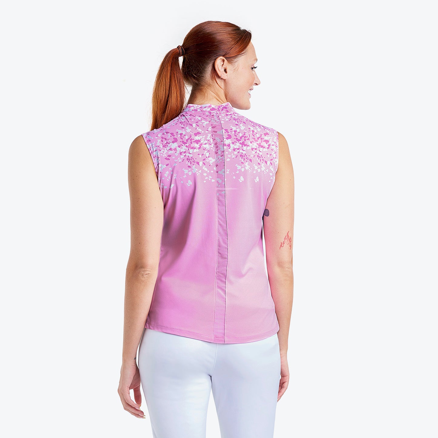 Nivo Ladies Sleeveless Polo in Bubble Gum Abstract Floral Print