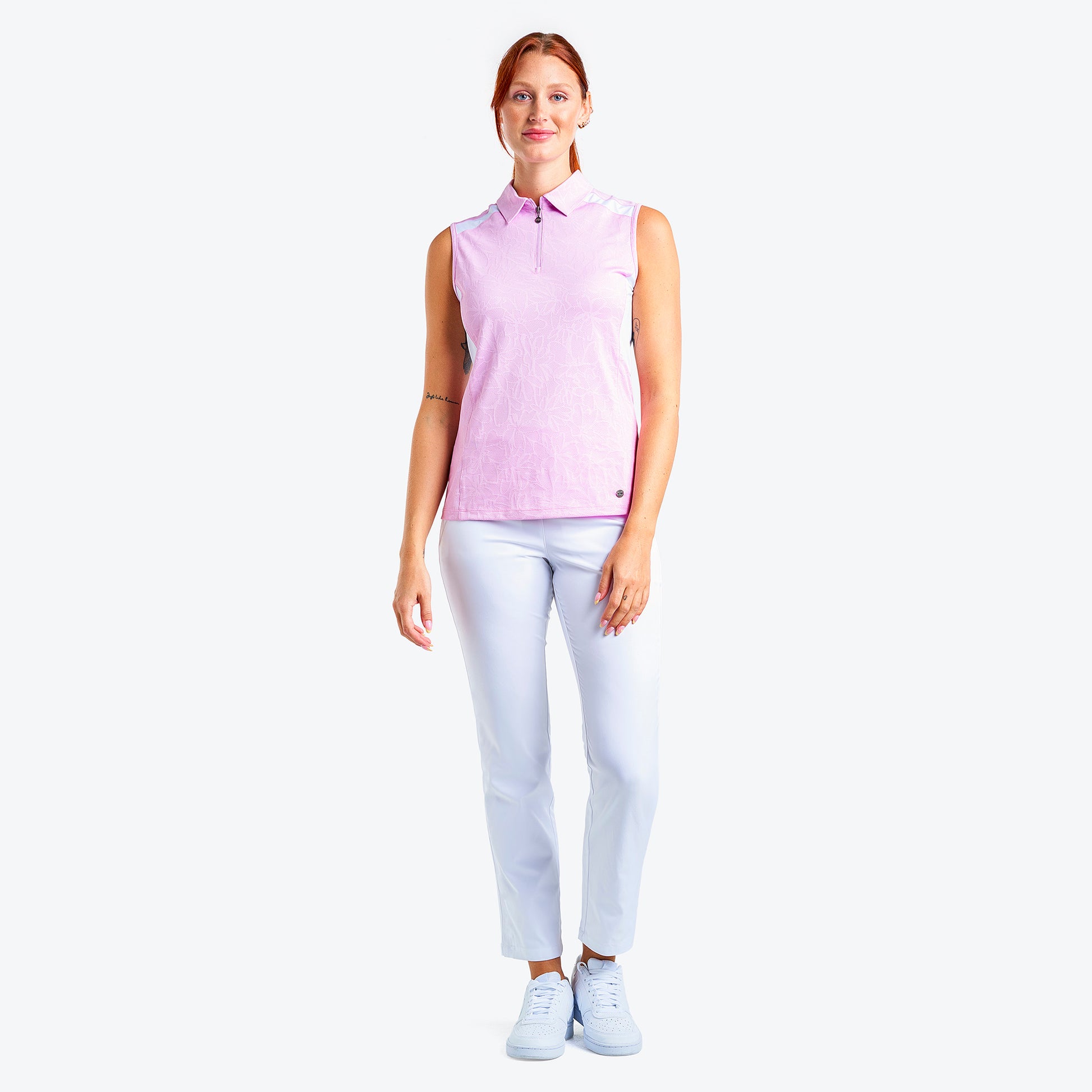 Nivo Ladies Micro-Perforated Sleeveless Polo in Bubble Gum