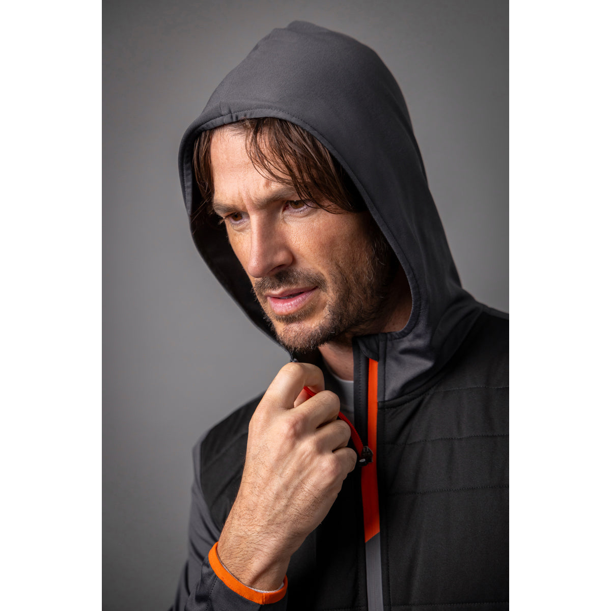 Sunderland Mens Hybrid Showerproof Mid-Layer with Contrast Quilted Panels and Hood
