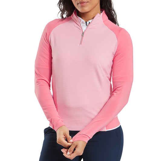 FootJoy Ladies Zip-Neck Stripe Top with Contrast Sleeves