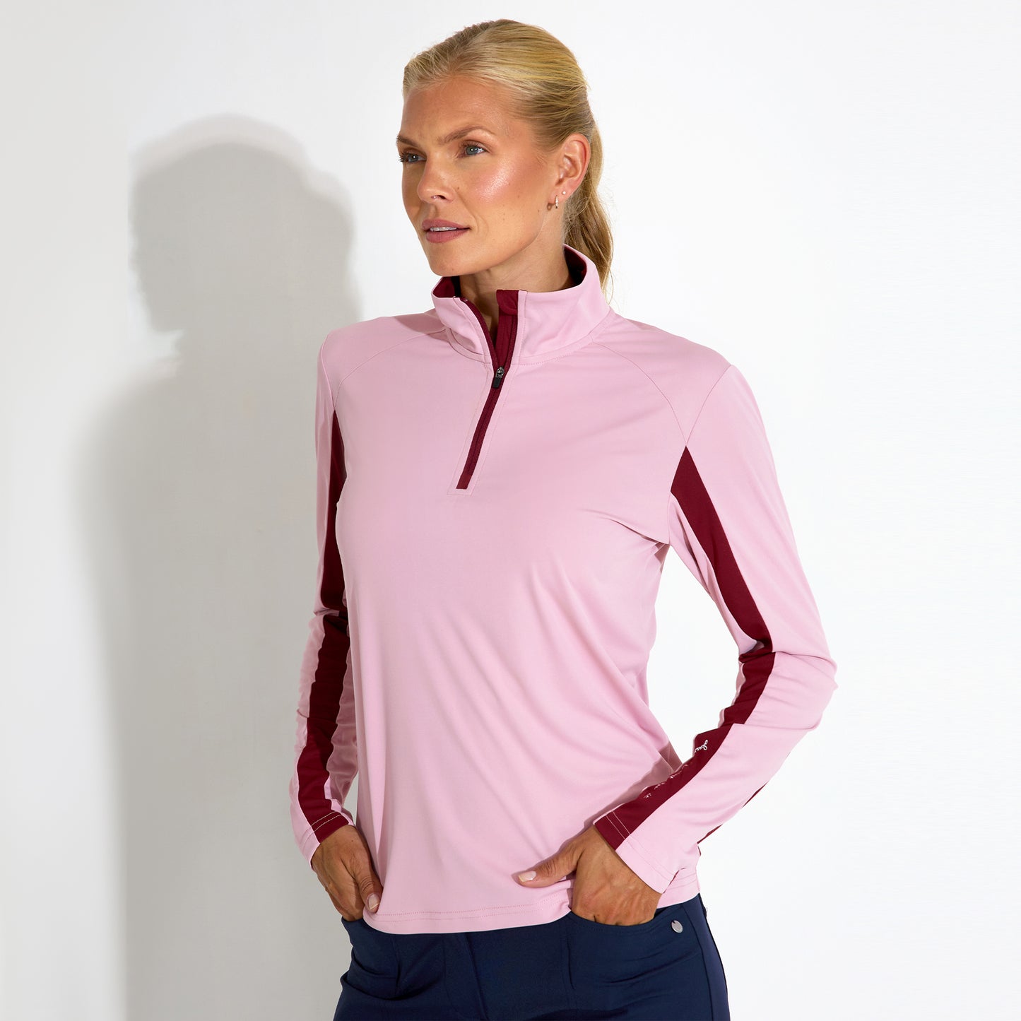 Abacus Ladies Zip-Neck Top with Colour Block Detailing