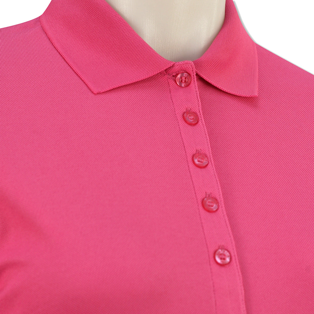 Glenmuir Ladies Long-Sleeve Pique Knit Polo with Stretch in Hot Pink