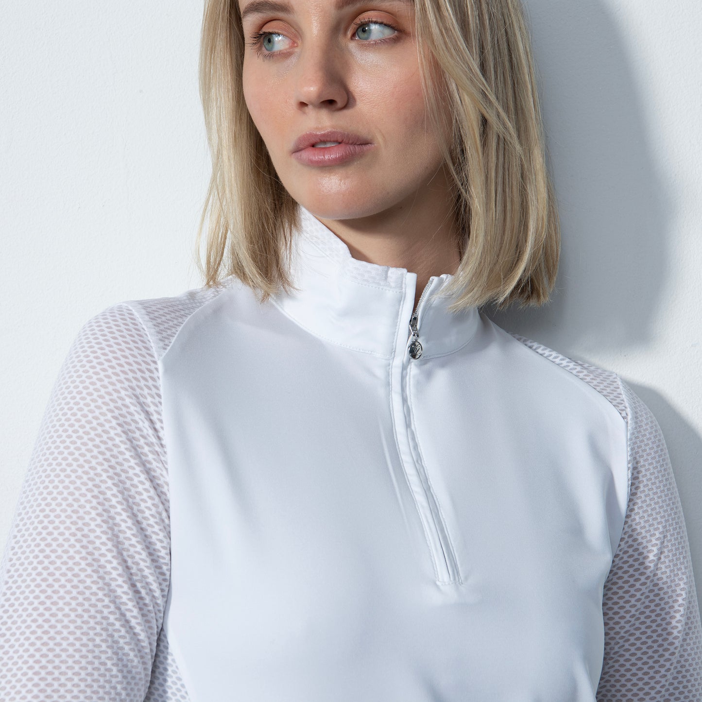 Daily Sports Ladies Long Sleeve Golf Polo with Mesh Sleeves in White