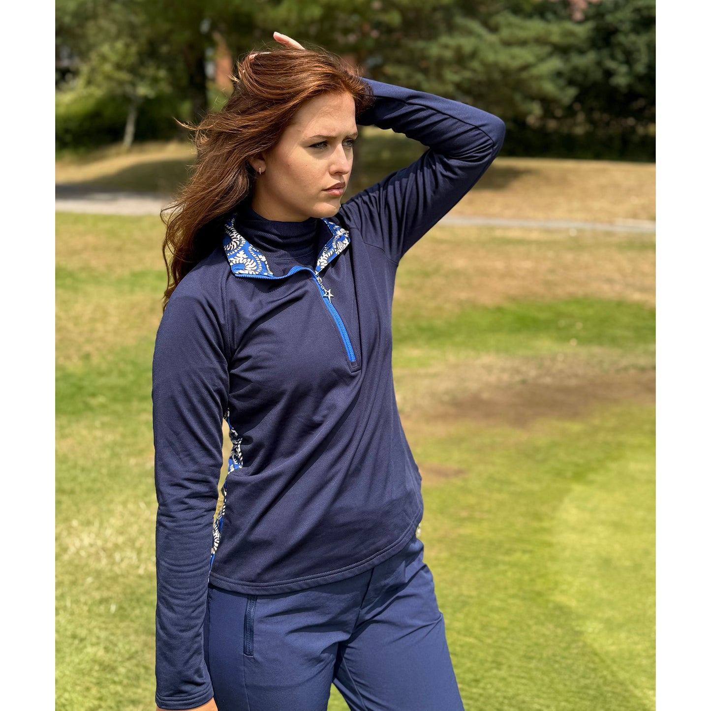 Swing Out Sister Ladies Brushed Backed 1/4 Zip Top with Printed Back Panel