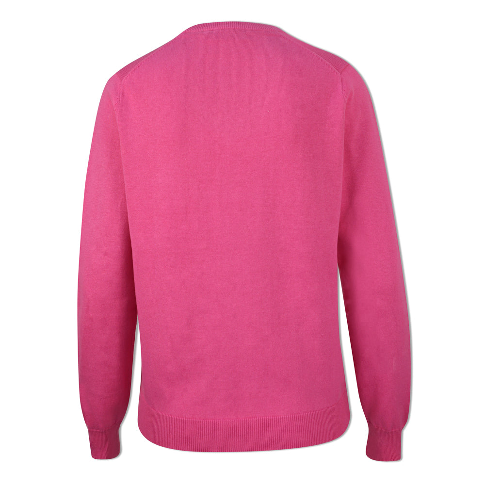 Glenmuir Ladies 100% Cotton V-Neck Sweater in Hot Pink
