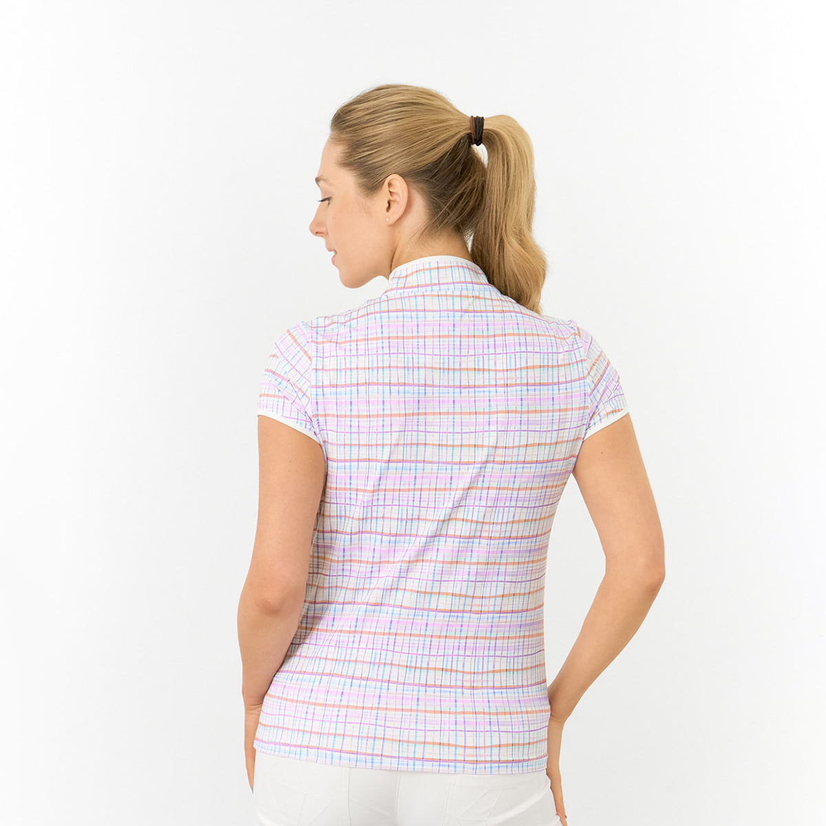 Pure Golf Cap Sleeve Zip Top in Pastel Check Print