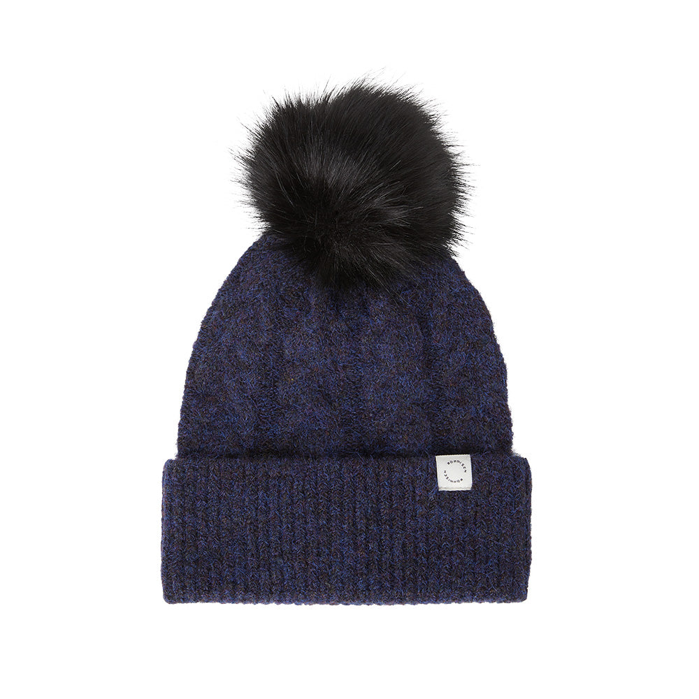 Rohnisch Ladies Cable Knit Bobble Hat in Navy
