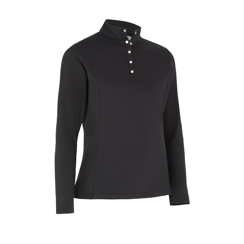 Callaway Ladies Thermal Long Sleeve Fleece Back Jersey Polo in Caviar