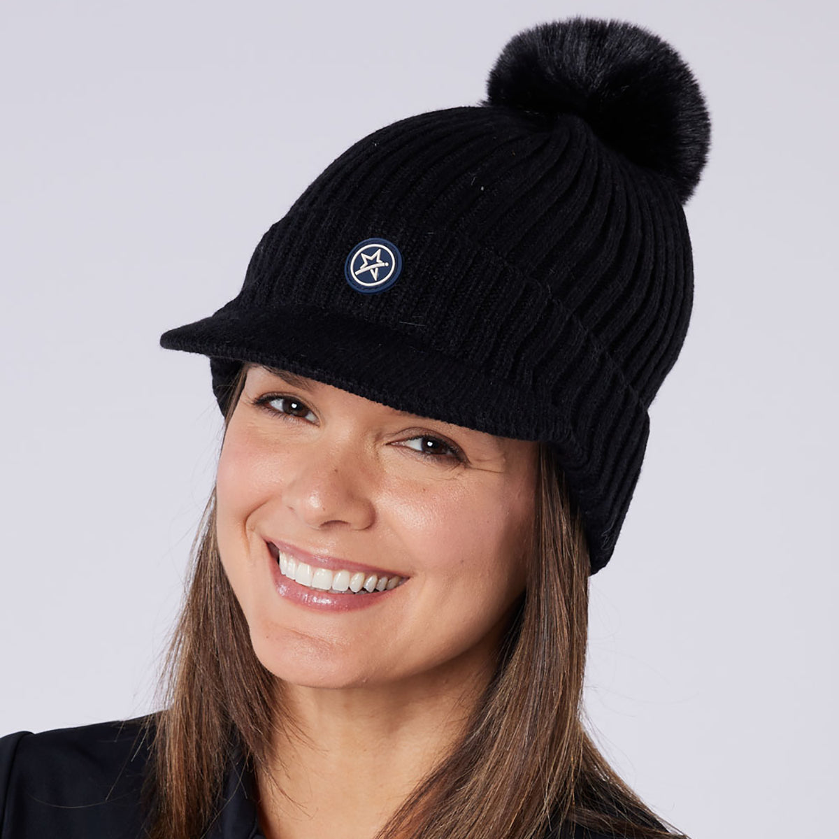 Swing Out Sister Fully Lined Bobble Hat with Peak in Black