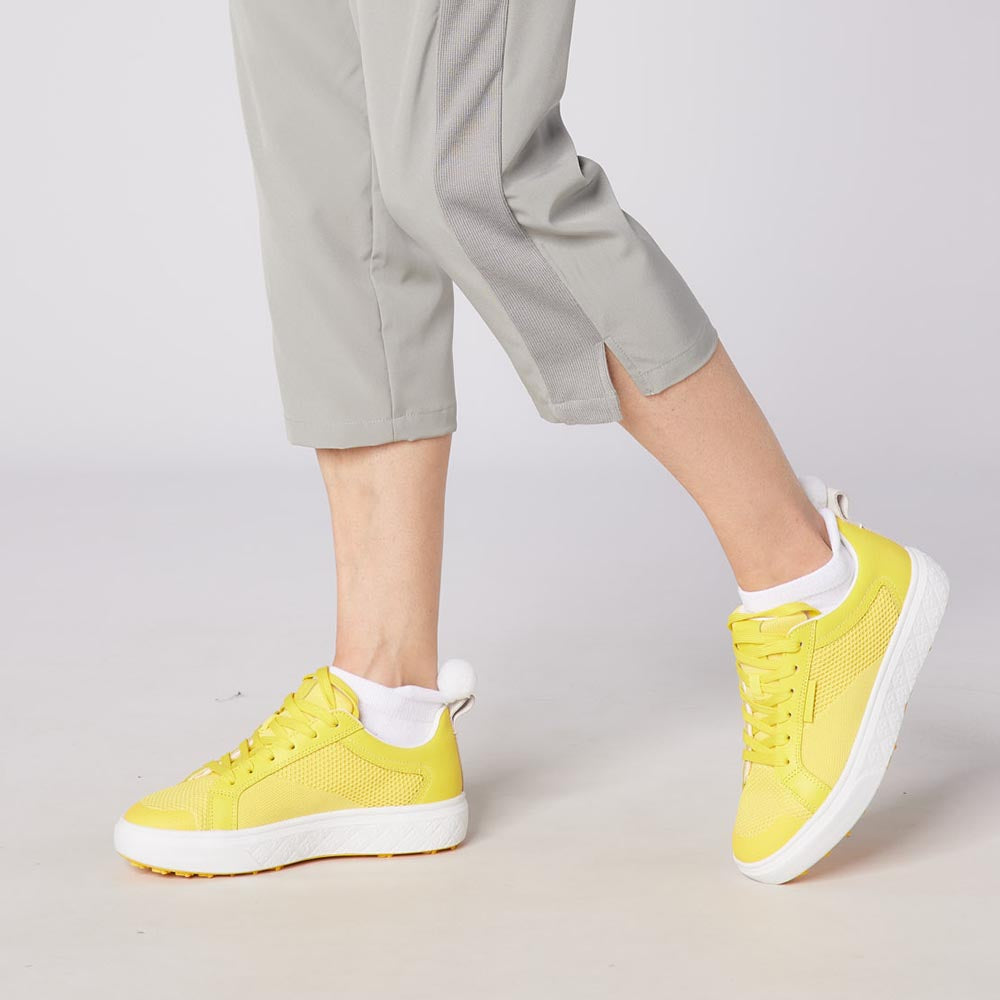 Swing Out Sister Ladies Mesh & Faux Leather Golf Shoes in a Fun Sunshine Shade