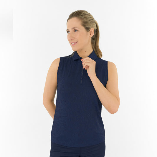  Pure Golf Ladies Textured Sleeveless Polo in Navy
