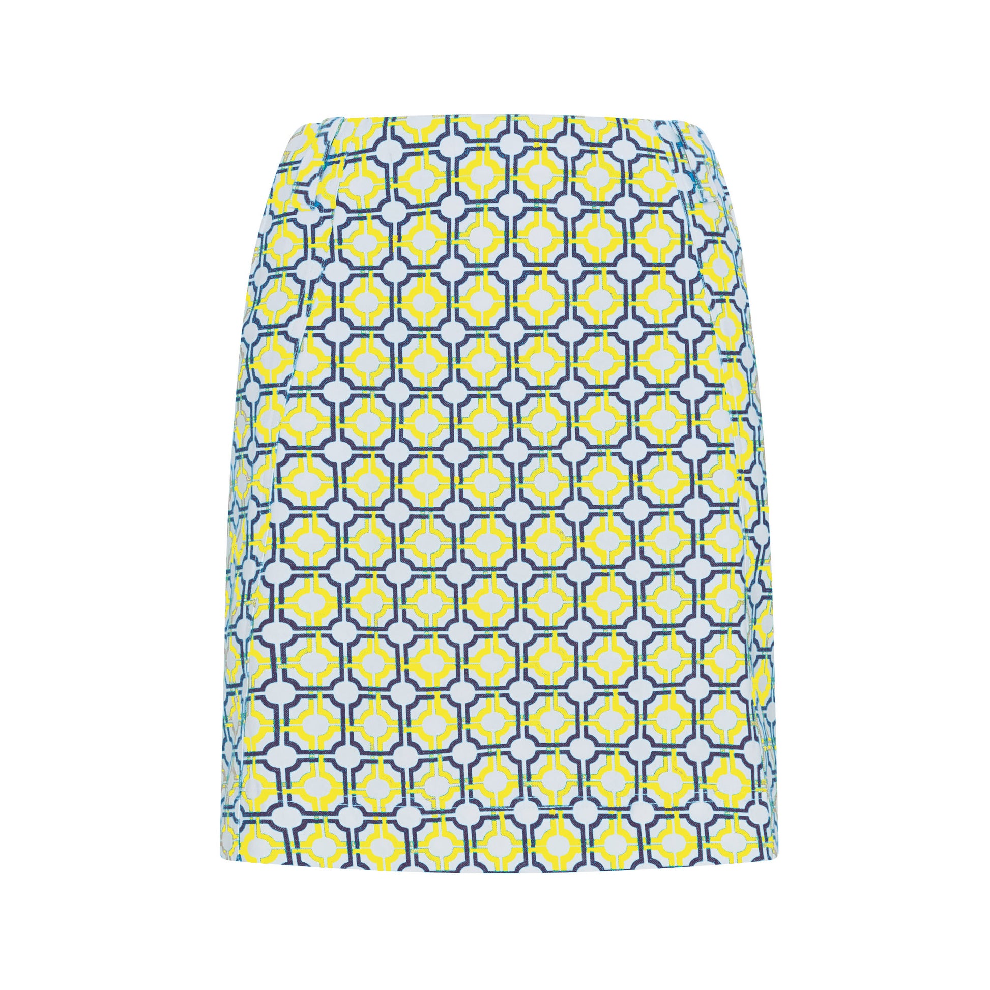 Swing Out Sister Ladies Pull-On Skort in Sunshine and Navy Mosaic Pattern