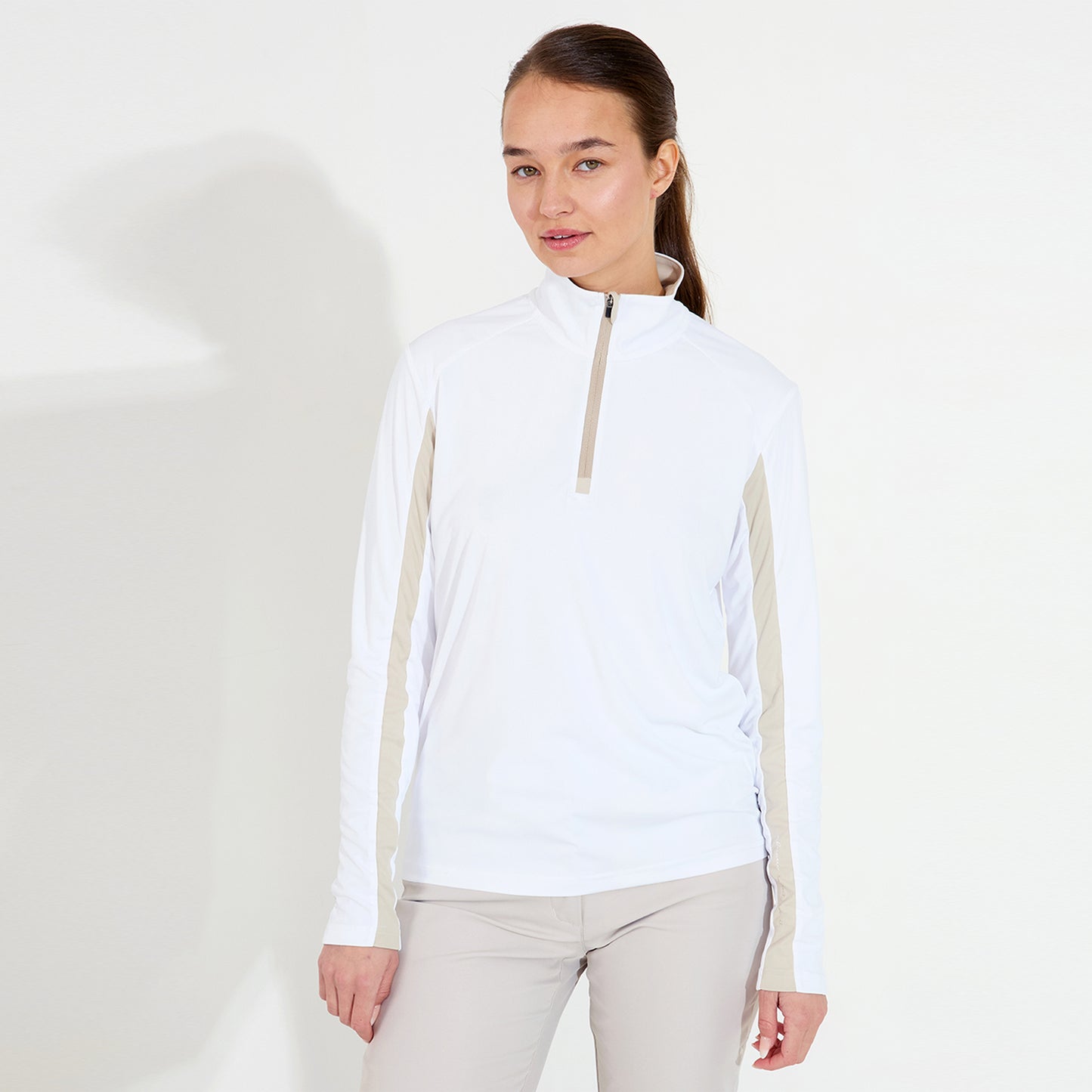 Abacus Ladies Zip-Neck Top with Colour Block Detailing - Cool Comfort, Confident Coverage