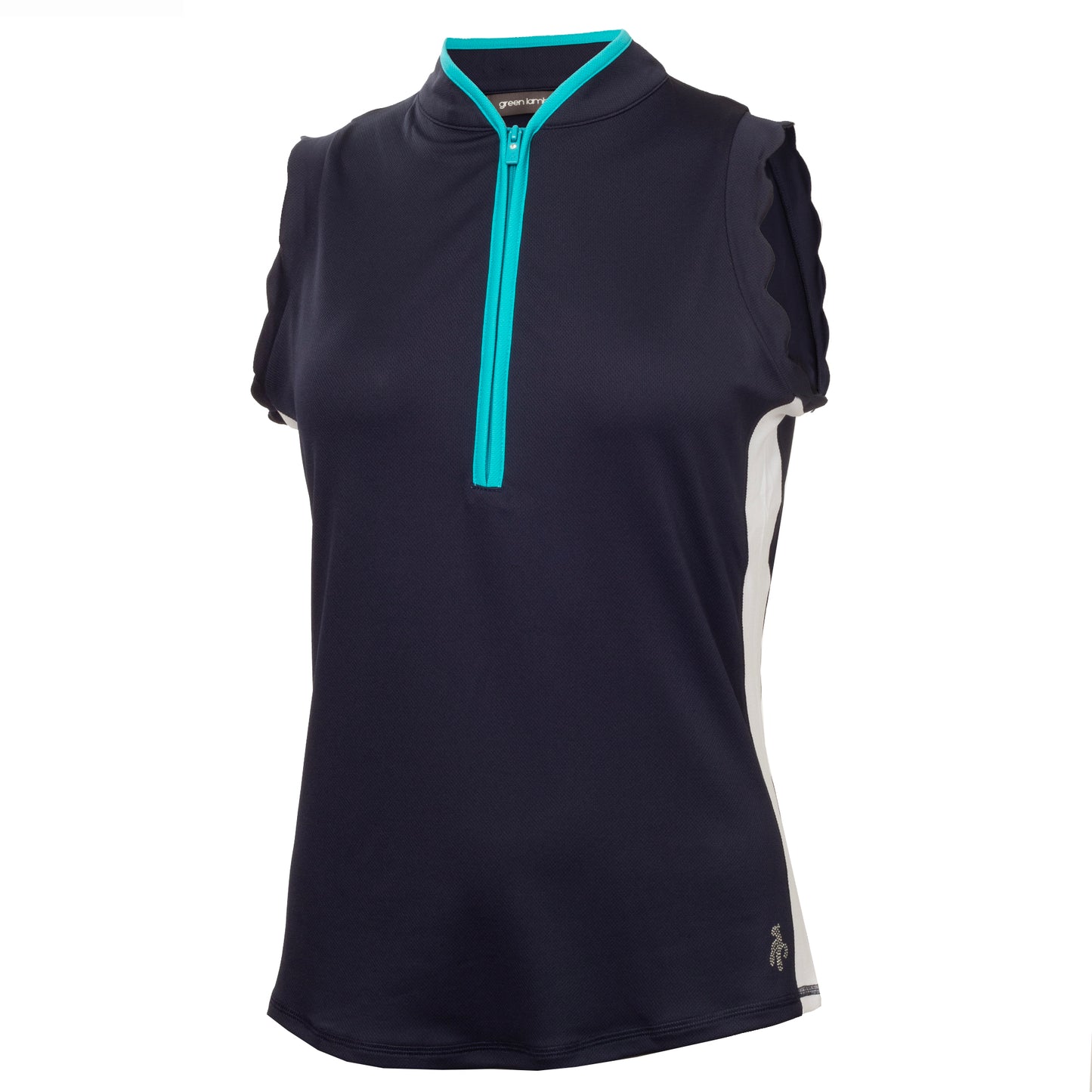 Green Lamb Women's Sleeveless Polo in Navy with Scalloped Trim