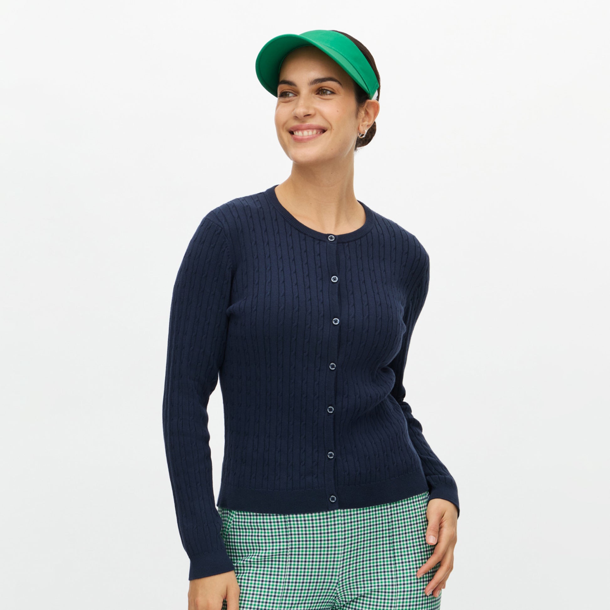 Rohnisch Ladies Navy Cable Knit Cardigan - Elegant Layering for the Course & Beyond
