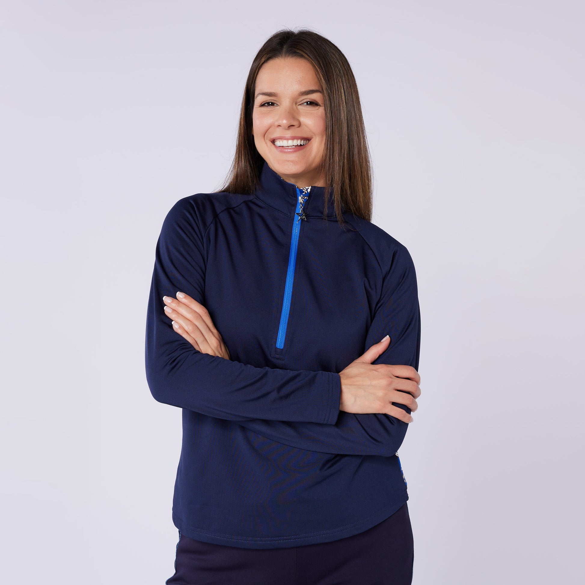 Swing Out Sister Ladies Brushed Backed 1/4 Zip Top with Printed Back Panel