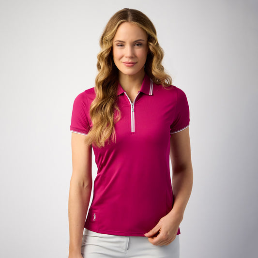 Glenmuir Ladies Short Sleeve Zip-Neck Polo with Contrast Tipping